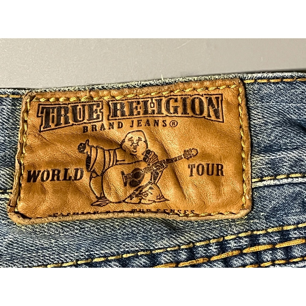 True Religion Billy Super T Mens Blue Straight Leg Jeans Size 32 Thick Stitch - Picture 9 of 15